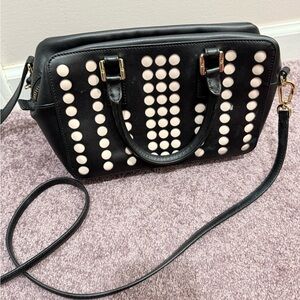 Tory Burch Black Crossbody Satchel with Ivory Studs